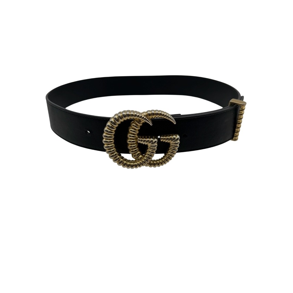 Gucci GG Marmont Torchon Black Leather Belt Size 85